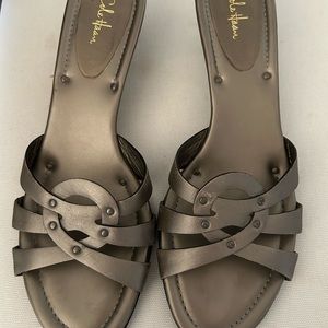 Cole Haan Ronda slides,Pewter,wonderful condition,kitten heel,size 10 4AAAA
